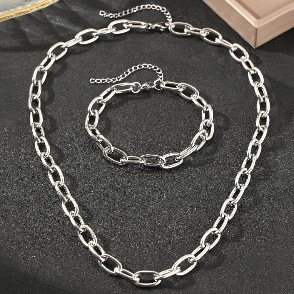 Simple Paperclip Necklace & Bracelet Set - Veinci