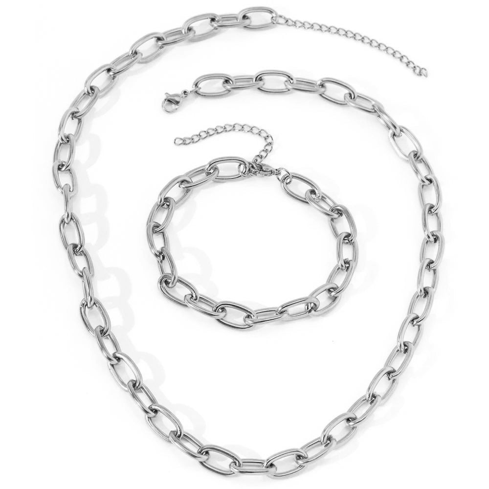 Simple Paperclip Necklace & Bracelet Set - Veinci
