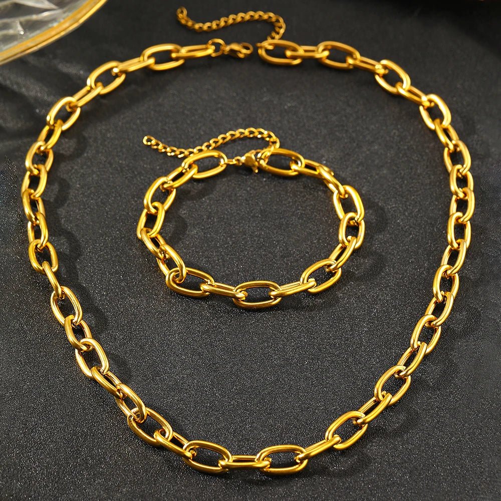 Simple Paperclip Necklace & Bracelet Set - Veinci