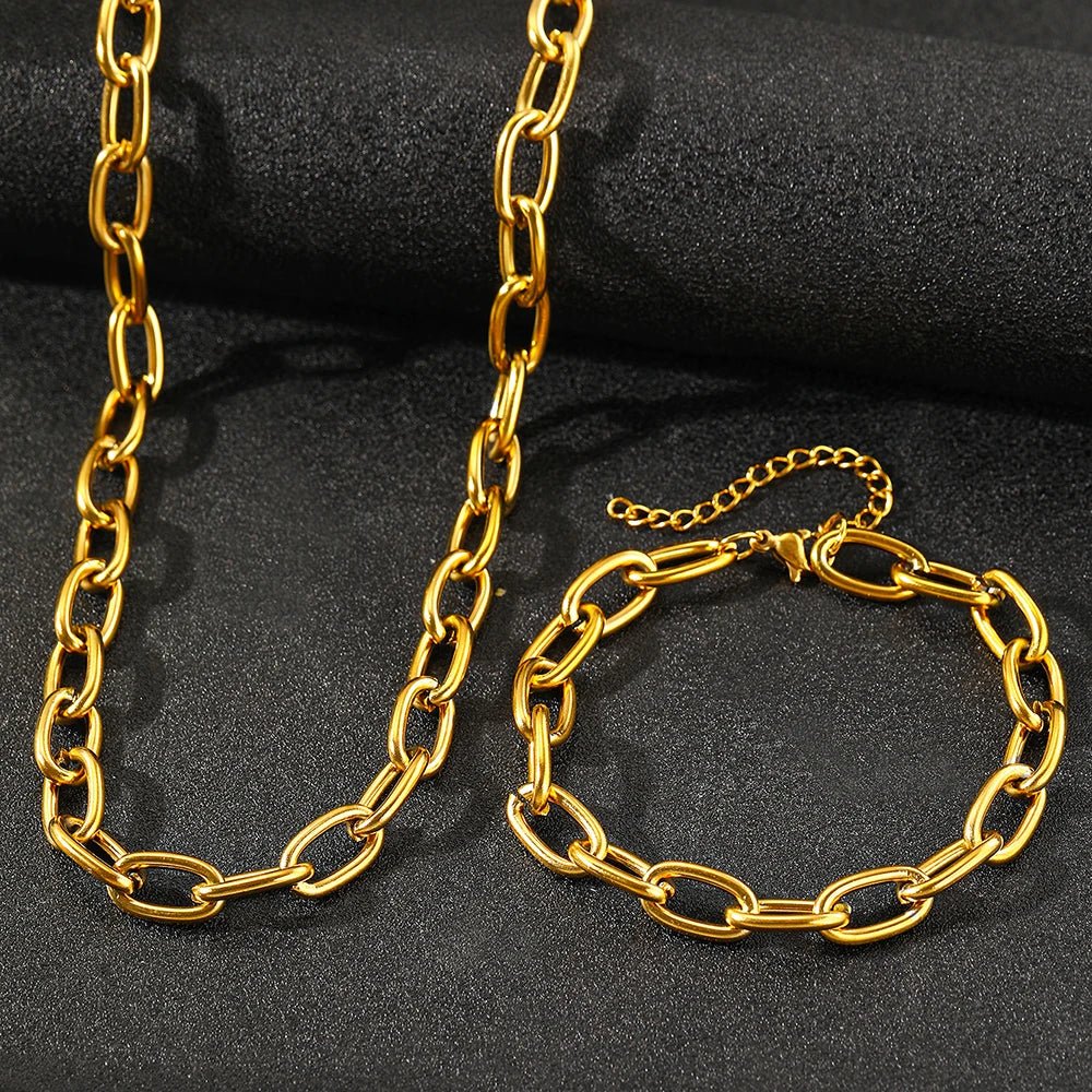 Simple Paperclip Necklace & Bracelet Set - Veinci