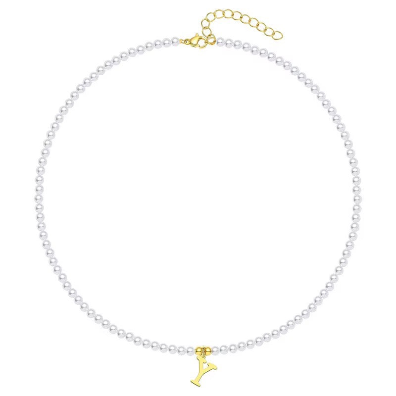Elegant Gold Accented Pearl Letter Initiële ketting