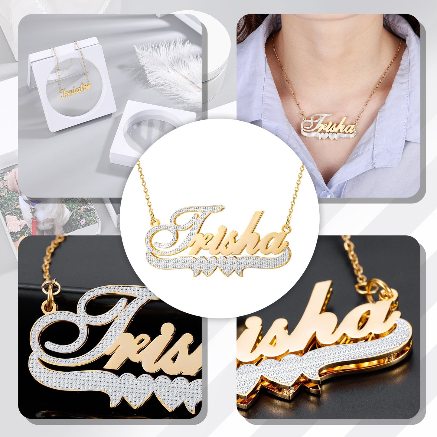 Double Heart Two Tone Name Necklace