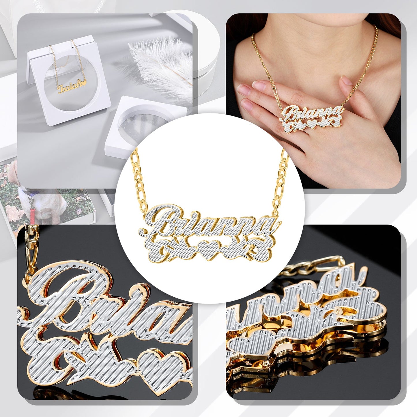 Double Plate Two Tone Name Heart Necklace