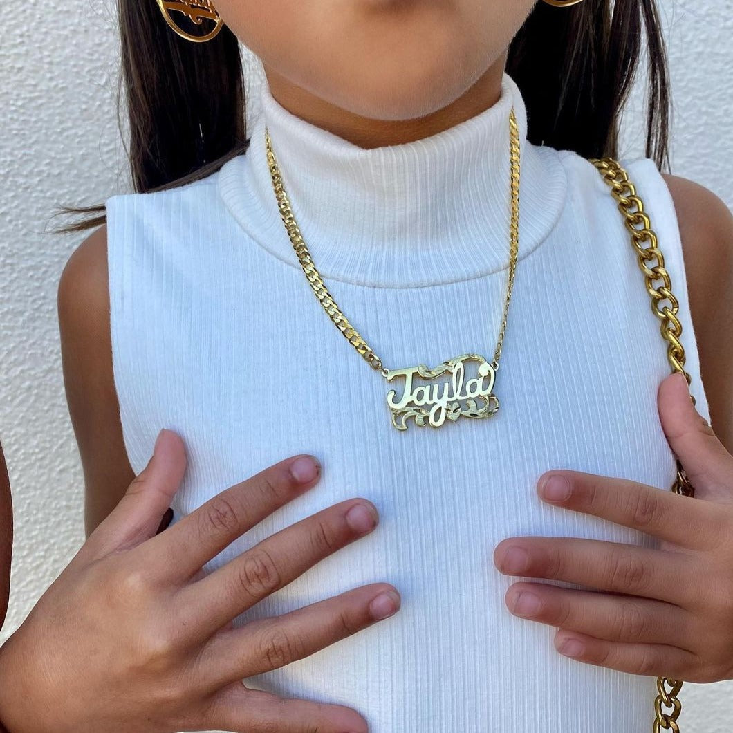Collar de nombre de doble chapado para niños