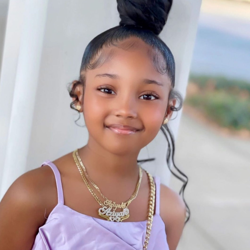 Collar de nombre de corazón chapado doble para niños