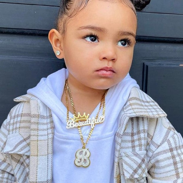 Collar de nombre de la corona de chapado doble para niños