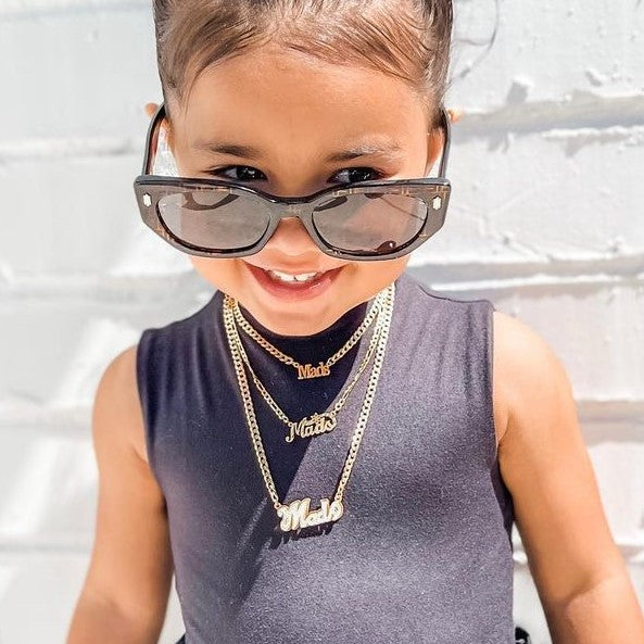 Collar de nombre de guión de hielo de doble chapado para niños