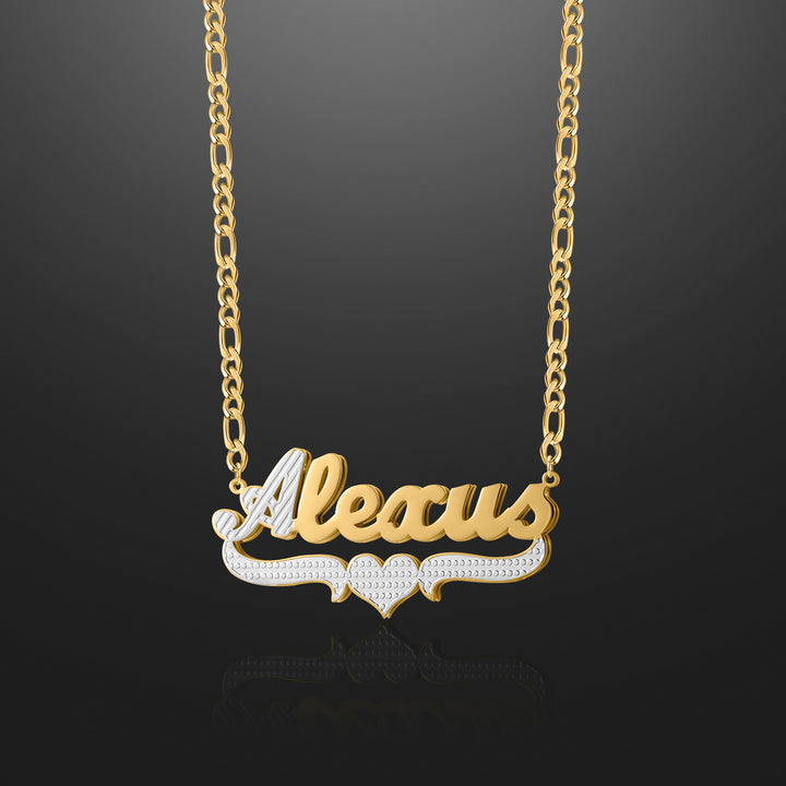 Double Plated Script Name Necklace W/ Figaro Chain