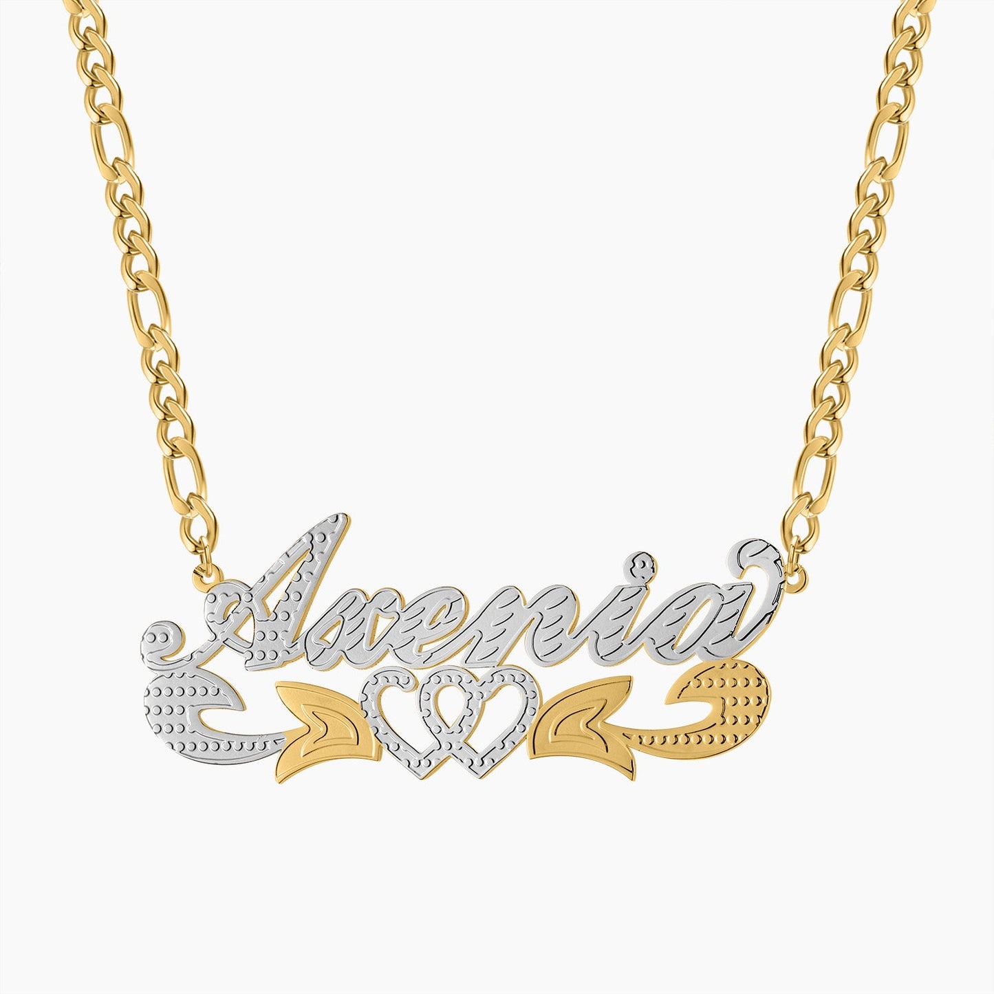 Two Tone Name Necklace With Hearts