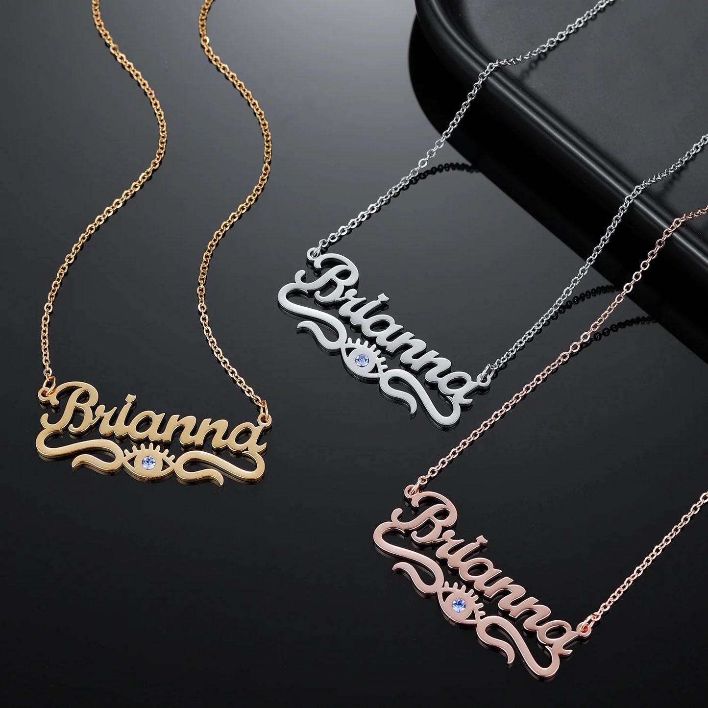 Exclusive Evil Eye Birthstone Name Necklace