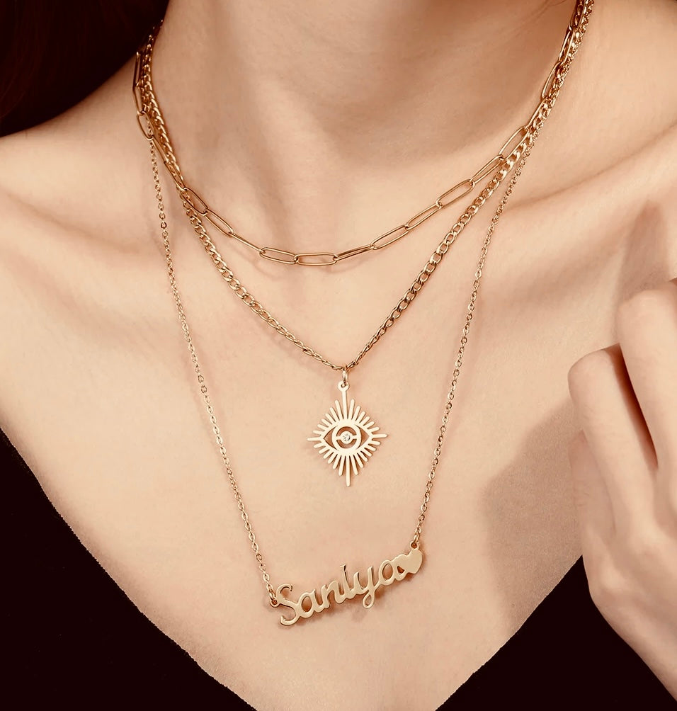 Exclusive Angel Eye Layered Name Necklace