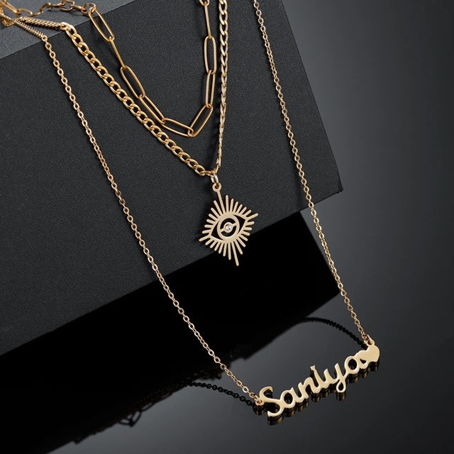 Exclusive Angel Eye Layered Name Necklace