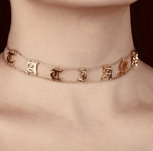 Old English Name Choker Necklace