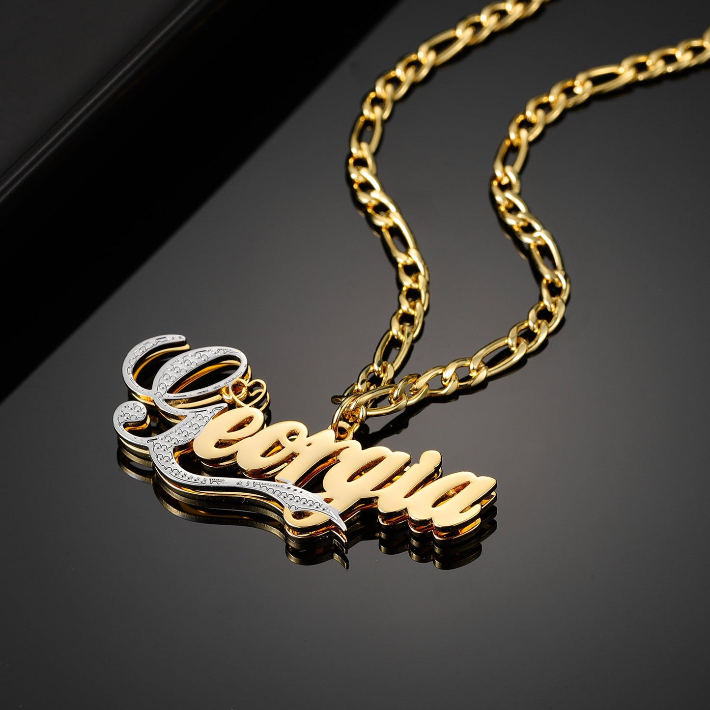Double Layer Two Tone Nameplate Necklace