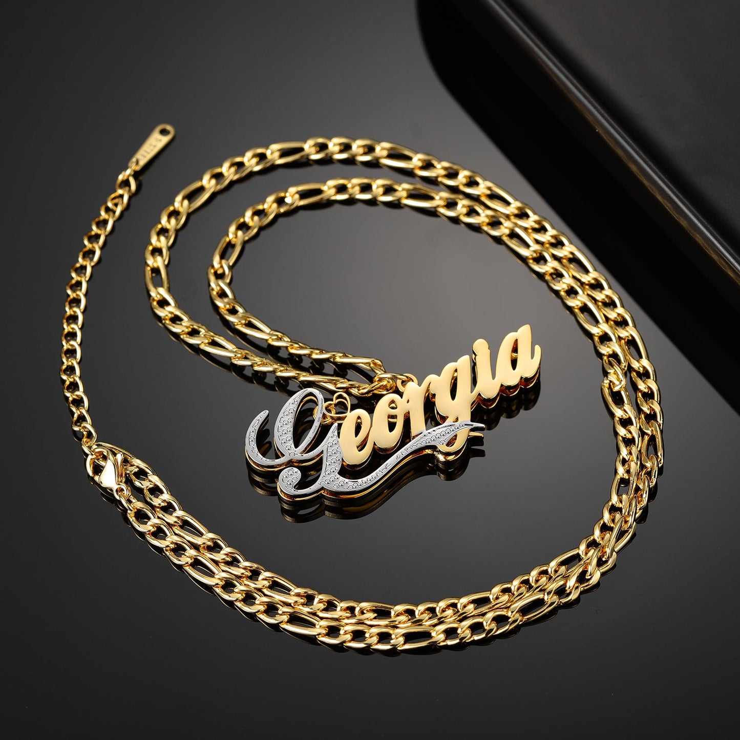 Double Layer Two Tone Nameplate Necklace