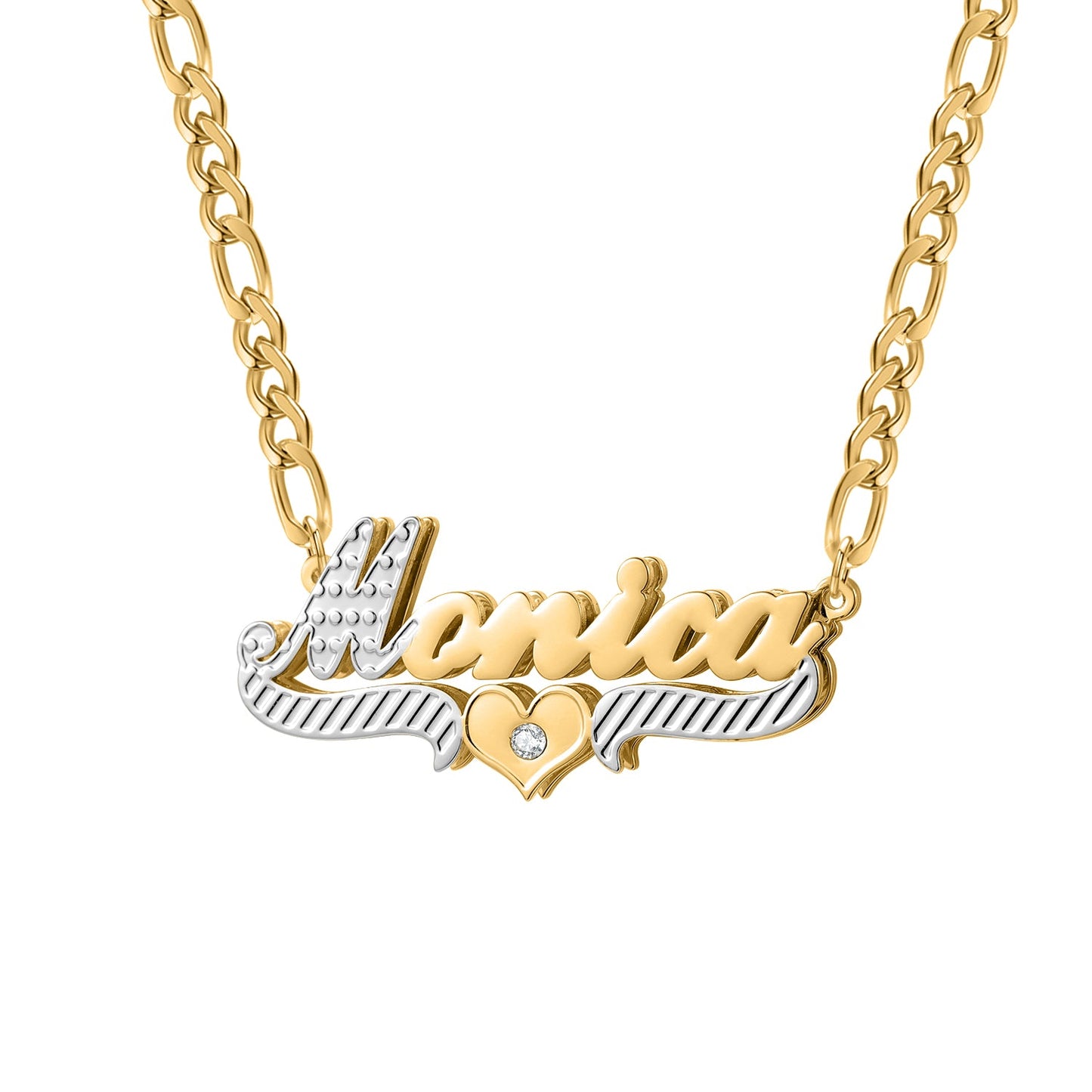Custom Double Plate Two Tone Heart Name Necklace