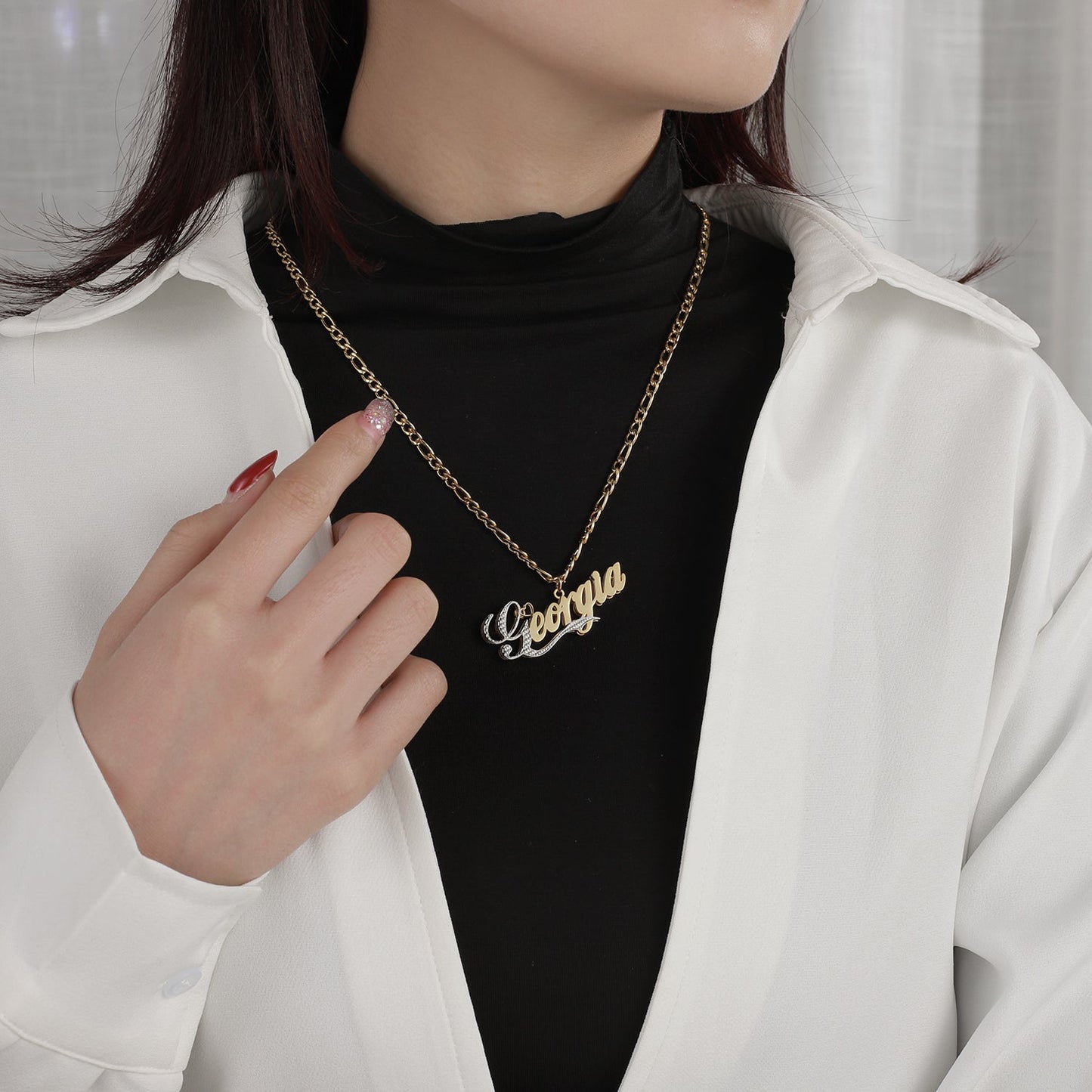 Double Layer Two Tone Nameplate Necklace