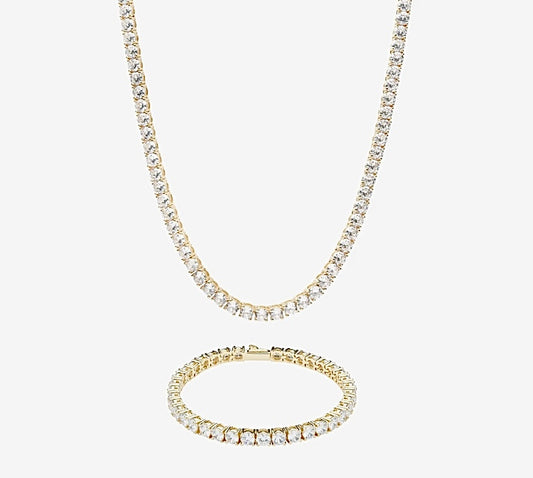 18KT GOLD TENNIS CHAIN & BRACELET 5MM COMBO