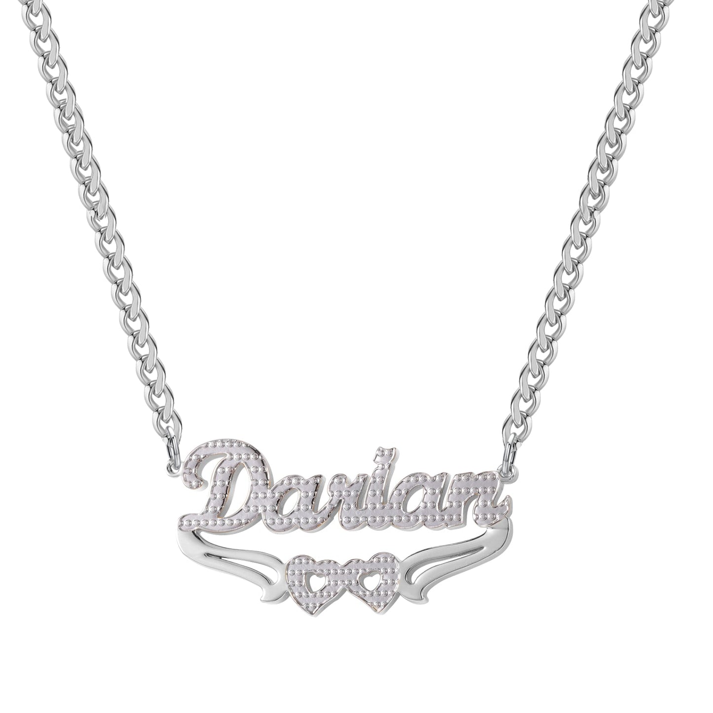 Two-Tone Name  Double Heart Necklace