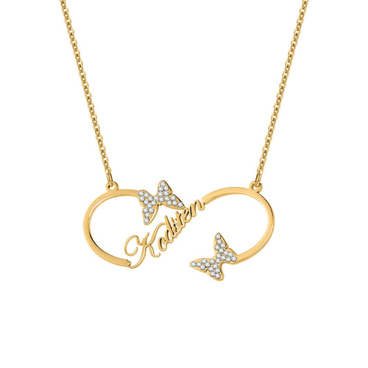 Diamond Butterfly Infinity loop Name Necklace