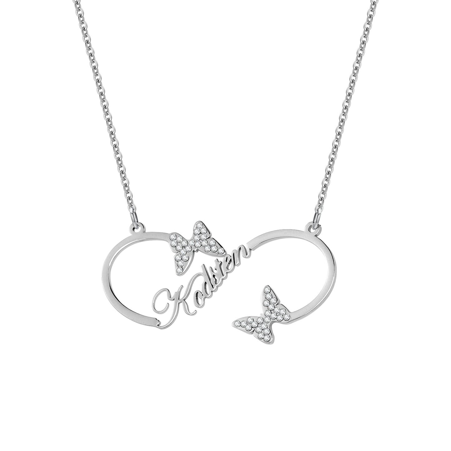 Diamond Butterfly Infinity loop Name Necklace