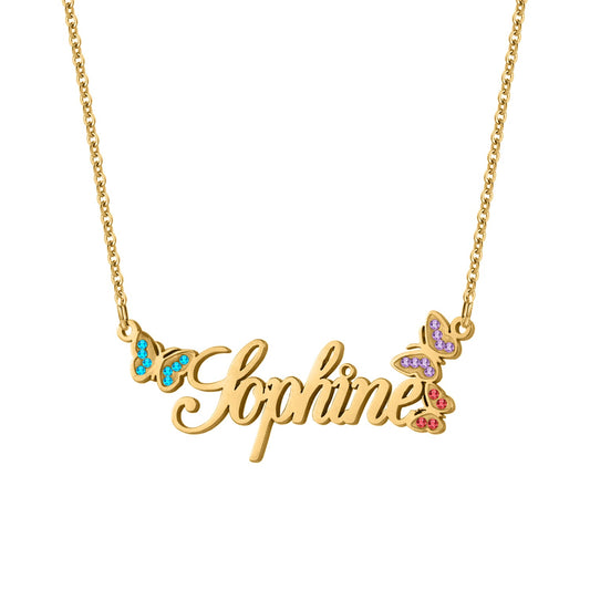 Custom Diamond  Butterfly  Name Necklace