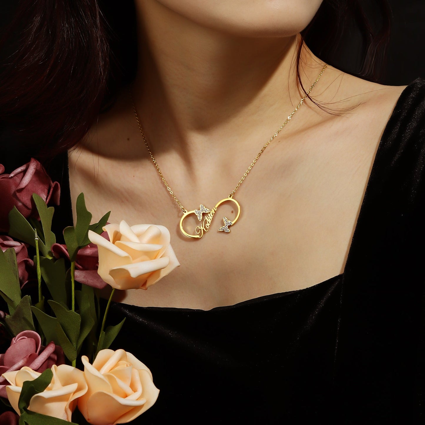 Diamond Butterfly Infinity loop Name Necklace