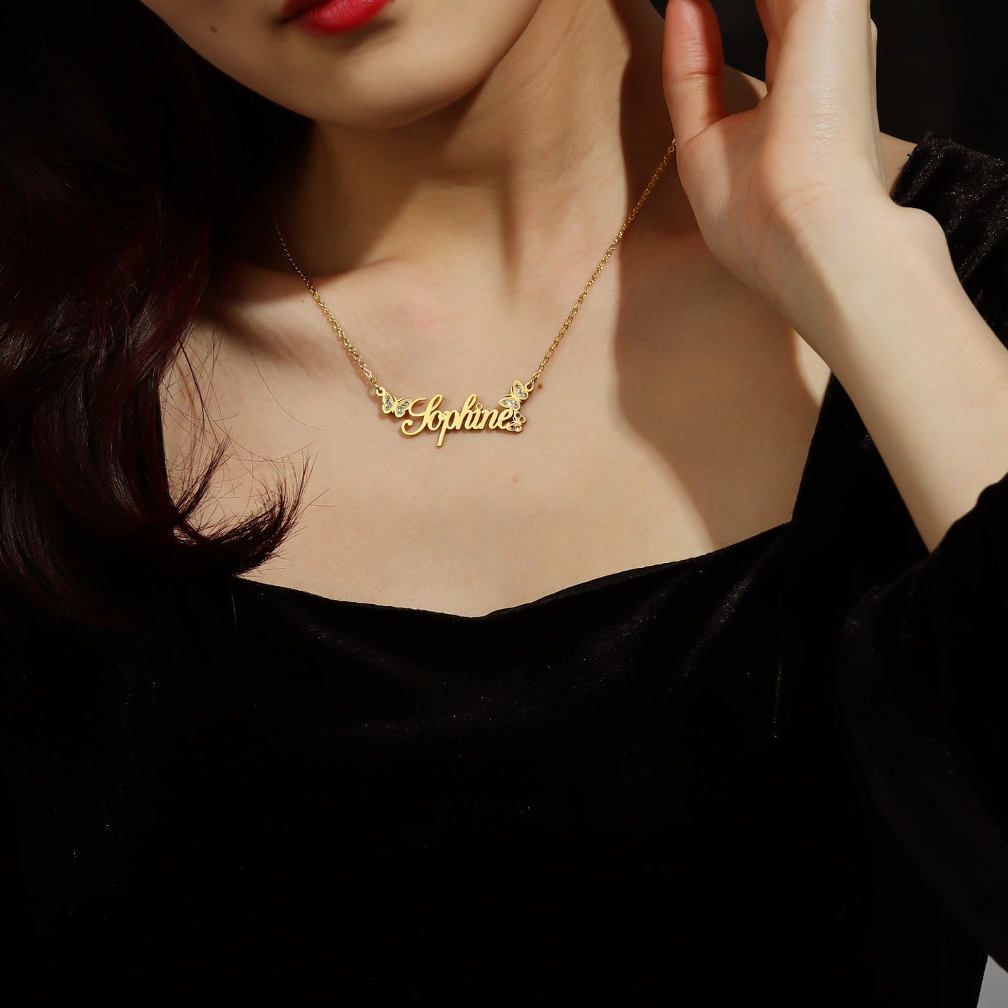 Custom Diamond  Butterfly  Name Necklace