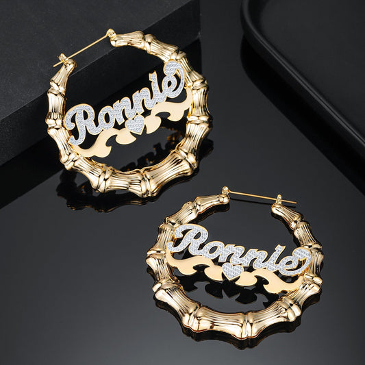 Two Tone Personalized Bamboo Earrings