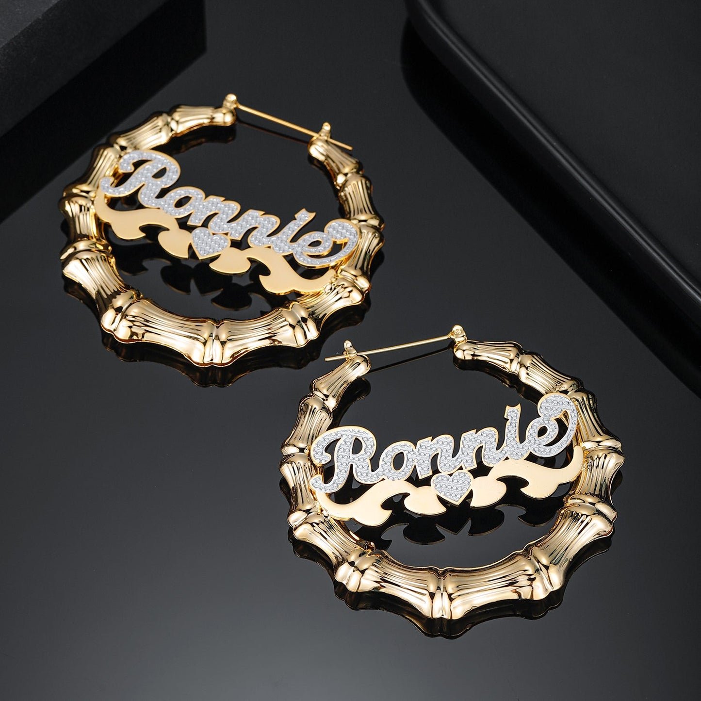 Two Tone Personalized Bamboo Earrings