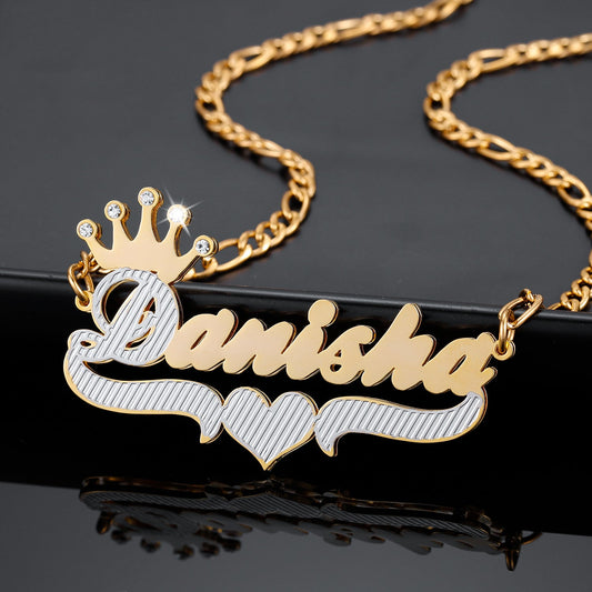 Crown Double Name Plate Necklace