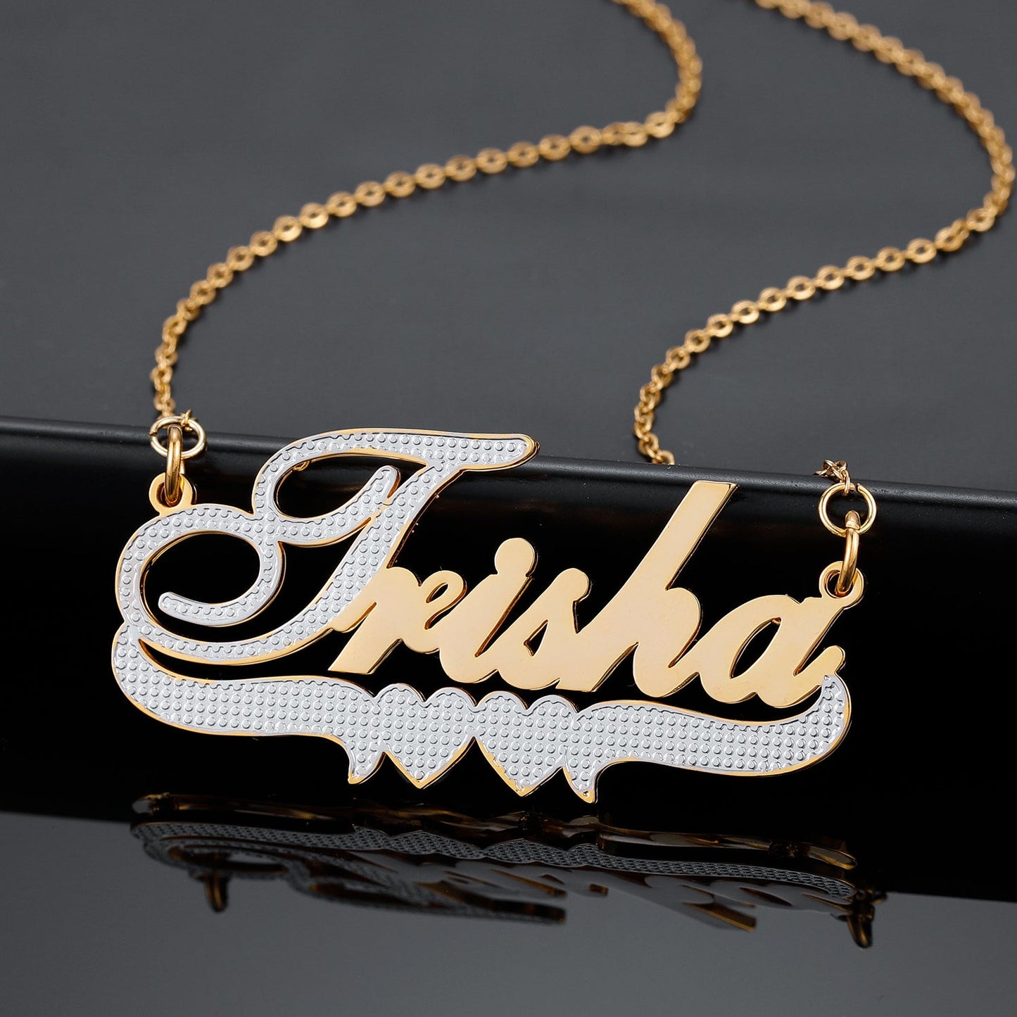 Double Heart Two Tone Name Necklace