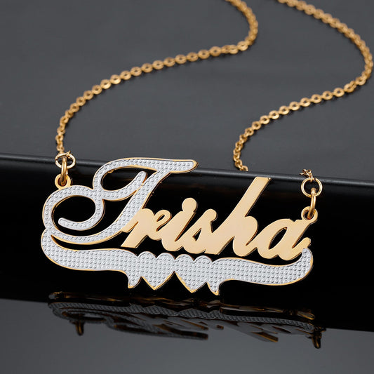 Double Heart Two Tone Name Necklace