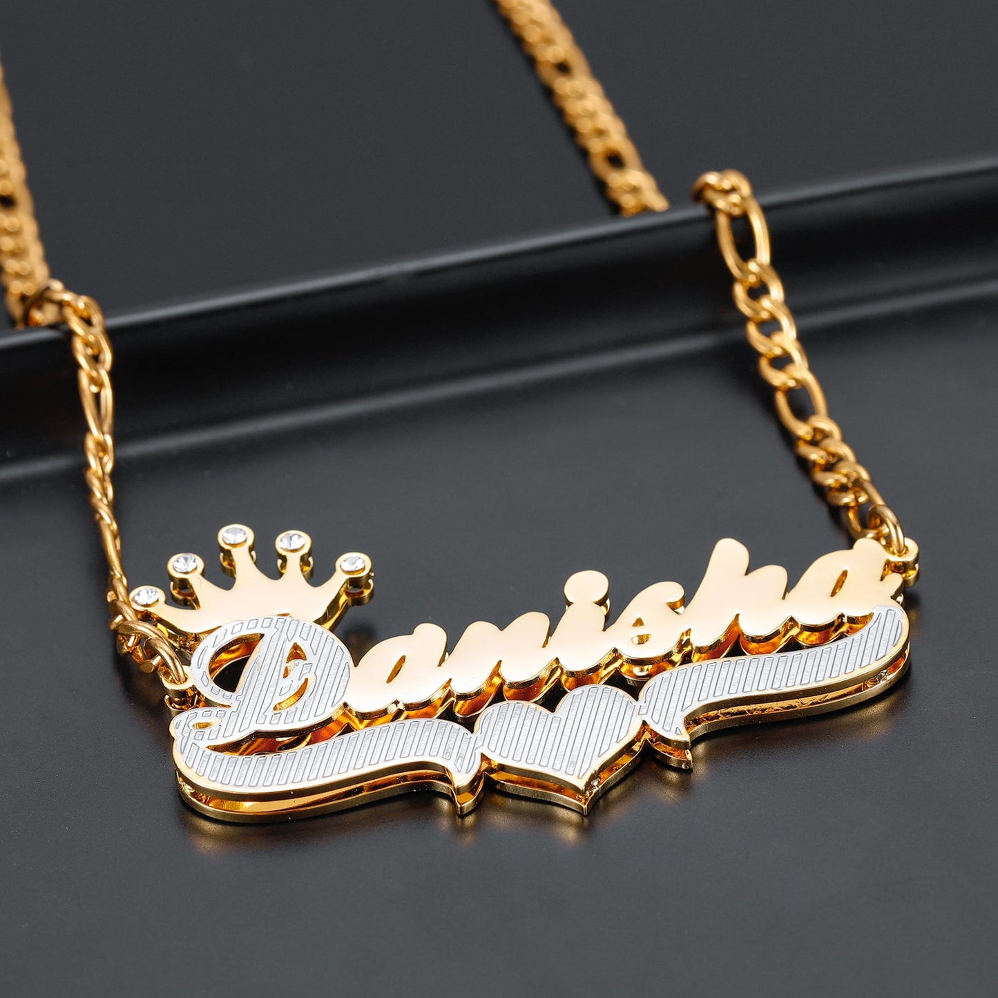 Crown Double Name Plate Necklace