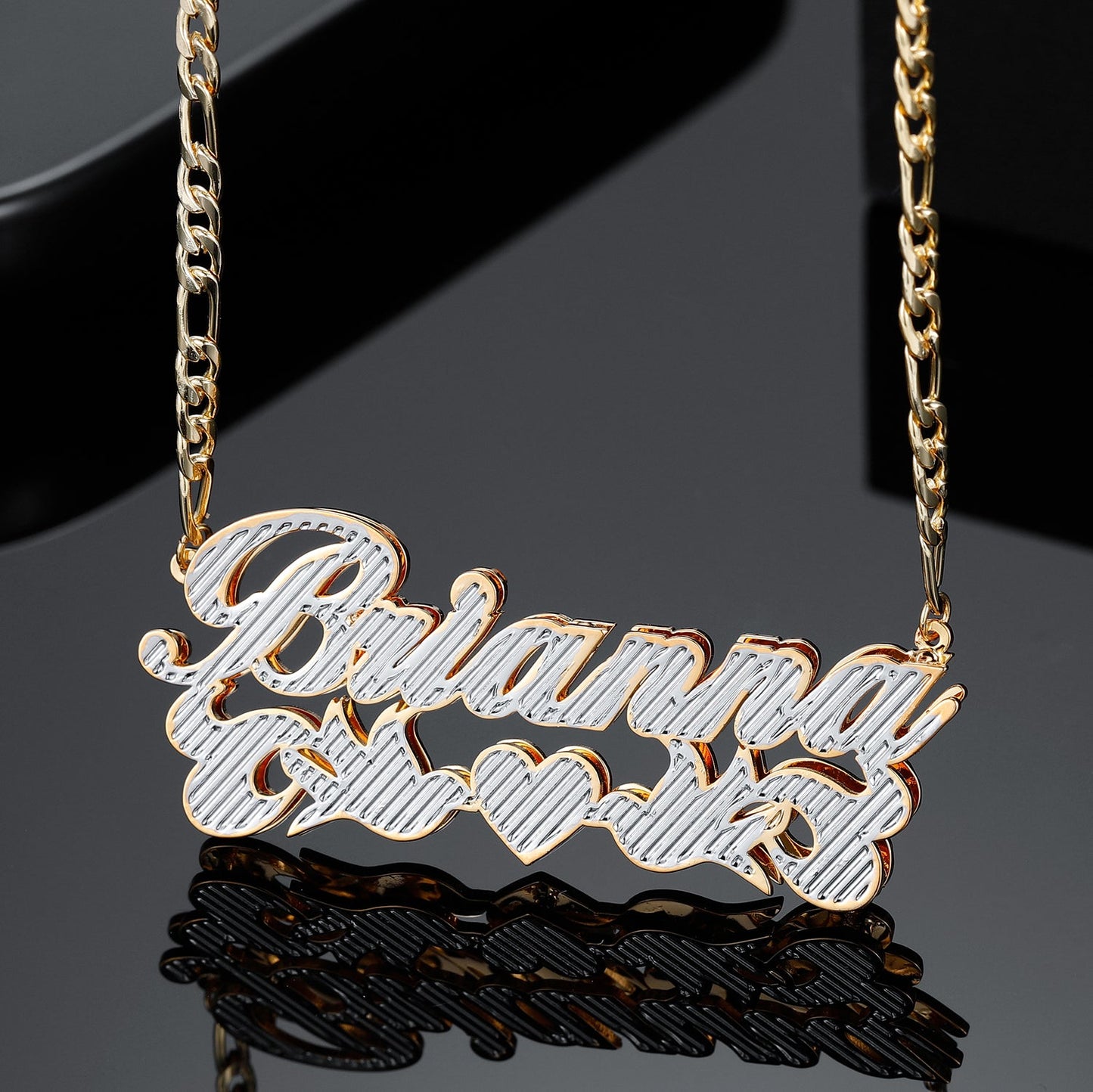 Double Plate Two Tone Name Heart Necklace