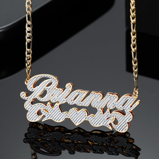 Double Plate Two Tone Name Heart Necklace