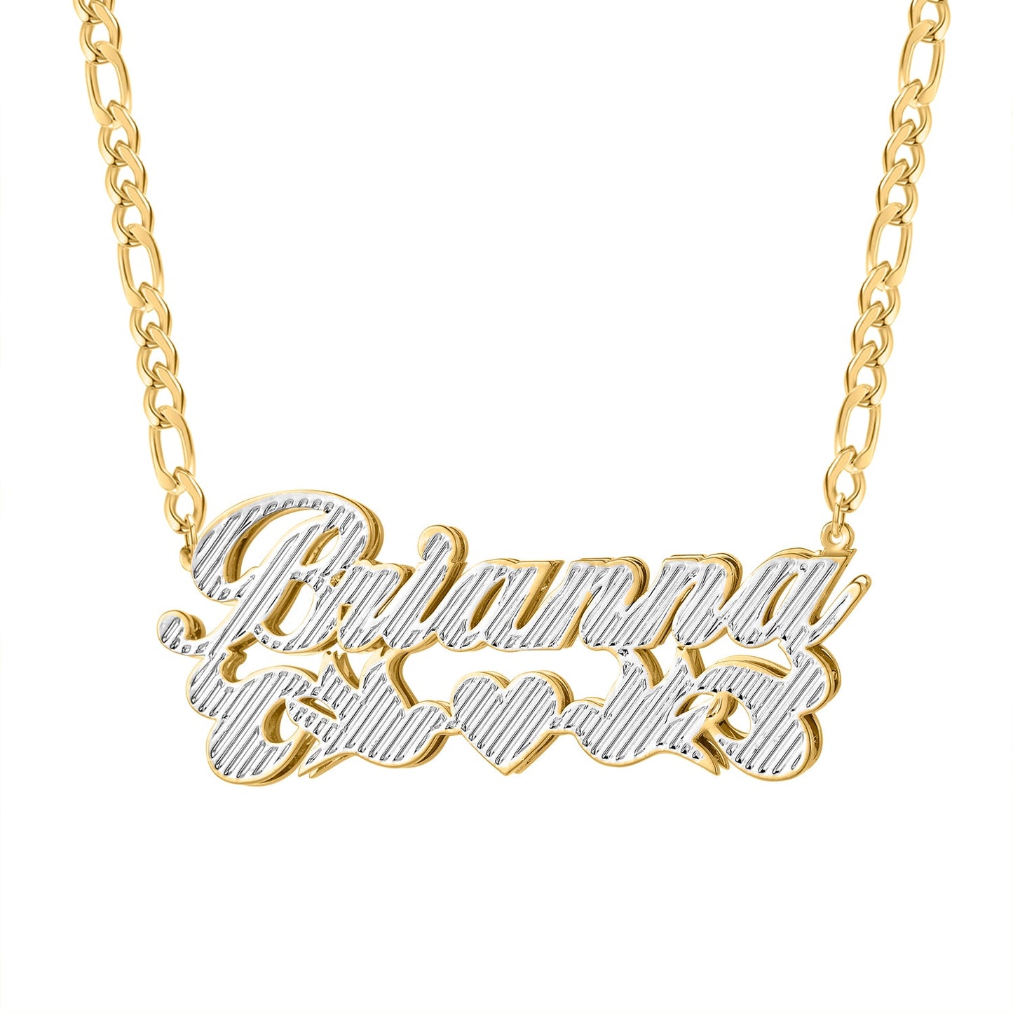 Double Plate Two Tone Name Heart Necklace