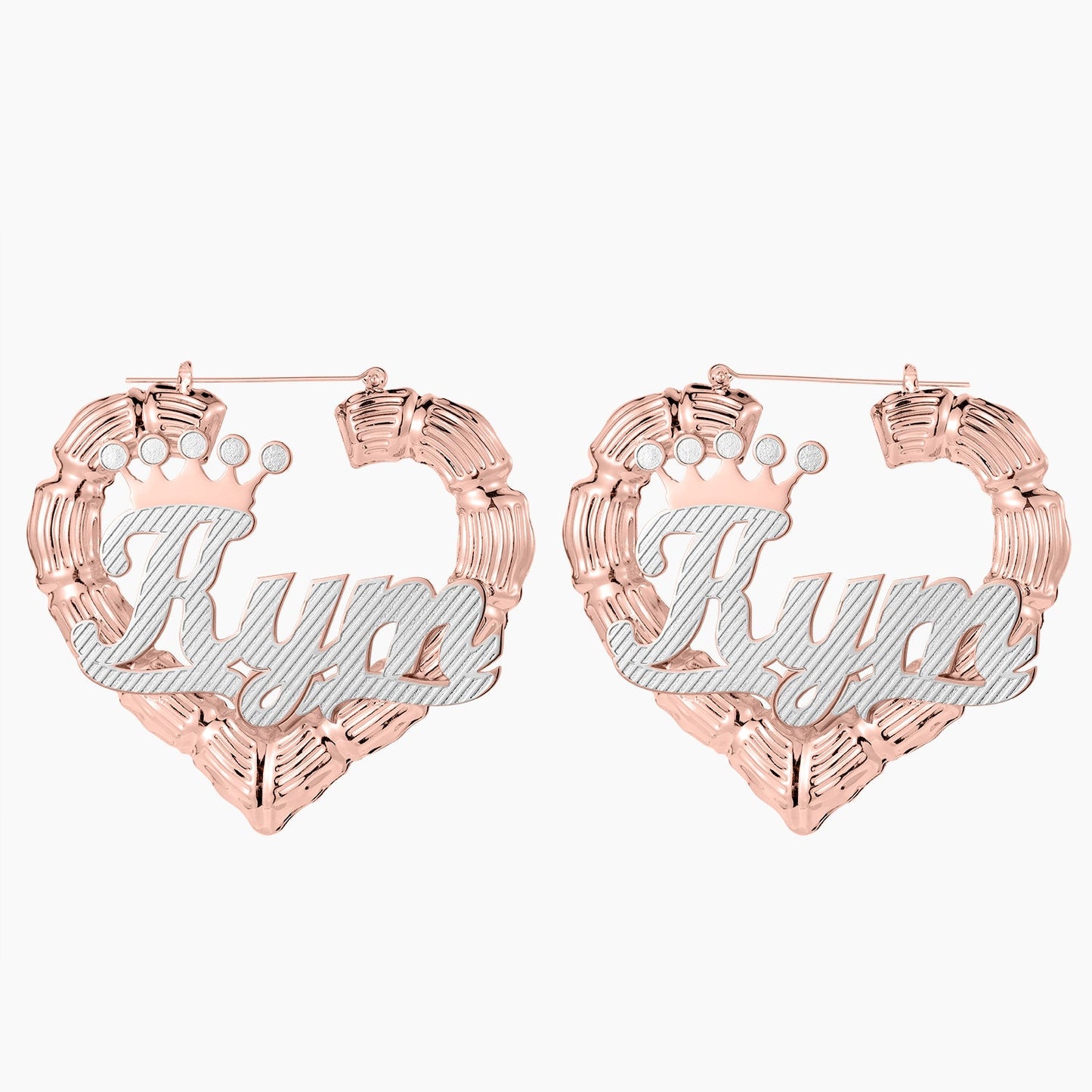 Boucles d'oreilles de nom de coeur bambou à deux tons qe530