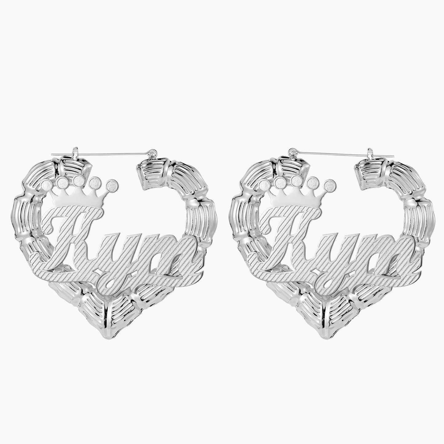 Boucles d'oreilles de nom de coeur bambou à deux tons qe530