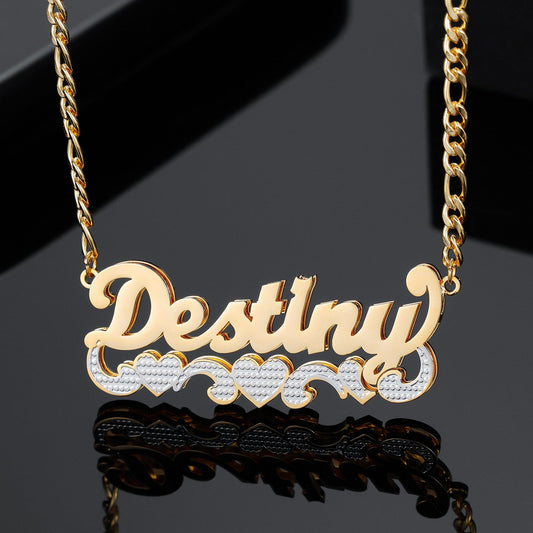 Double Plated Two Tone Heart Name Necklace