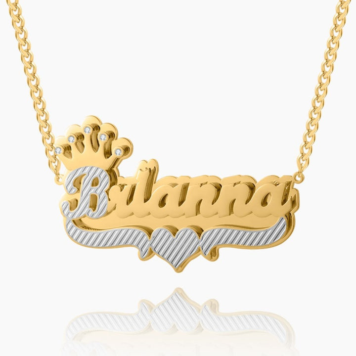 Double Plated Crown Name Necklace W/ Cuban Chain