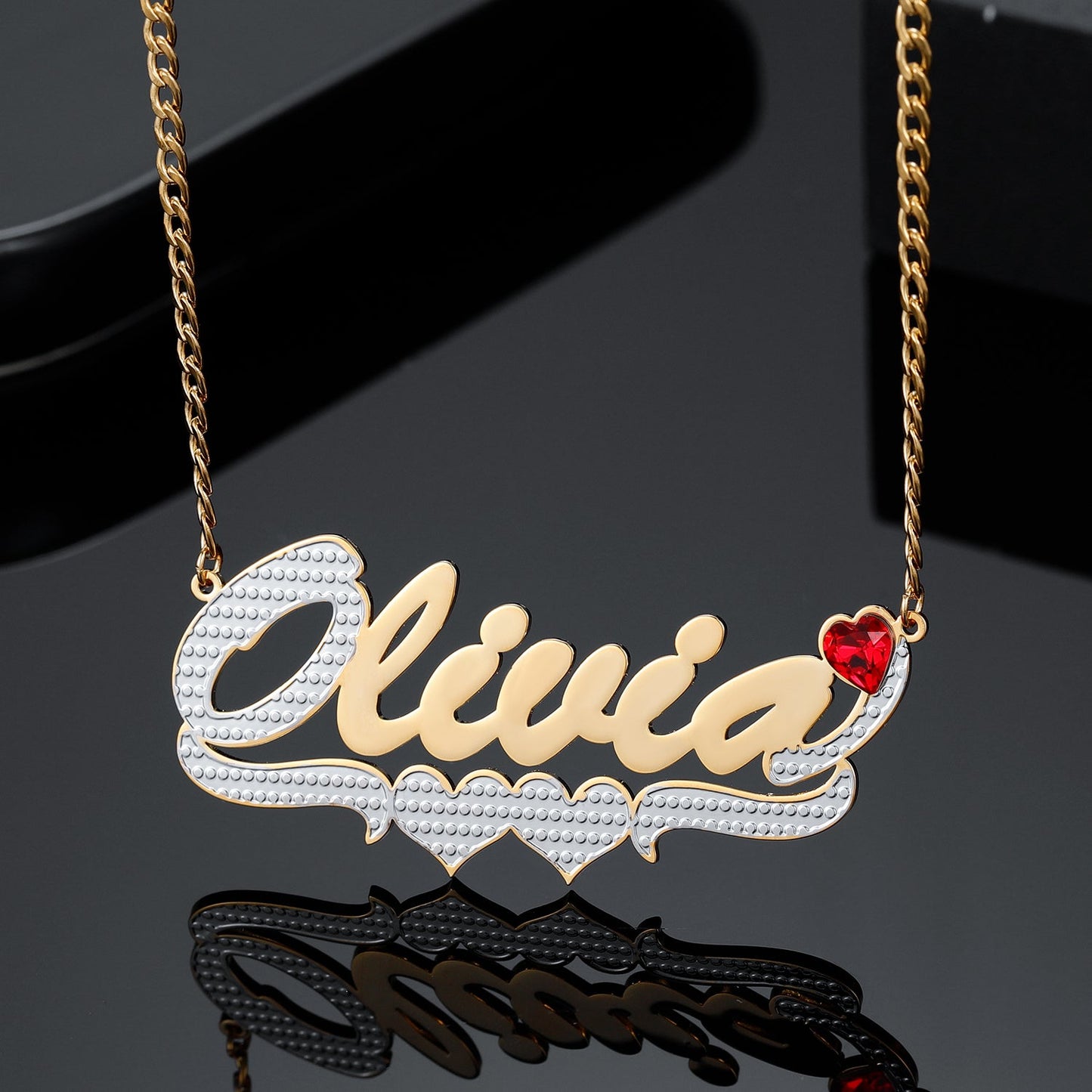 Birthstone Two Tone Name Necklace