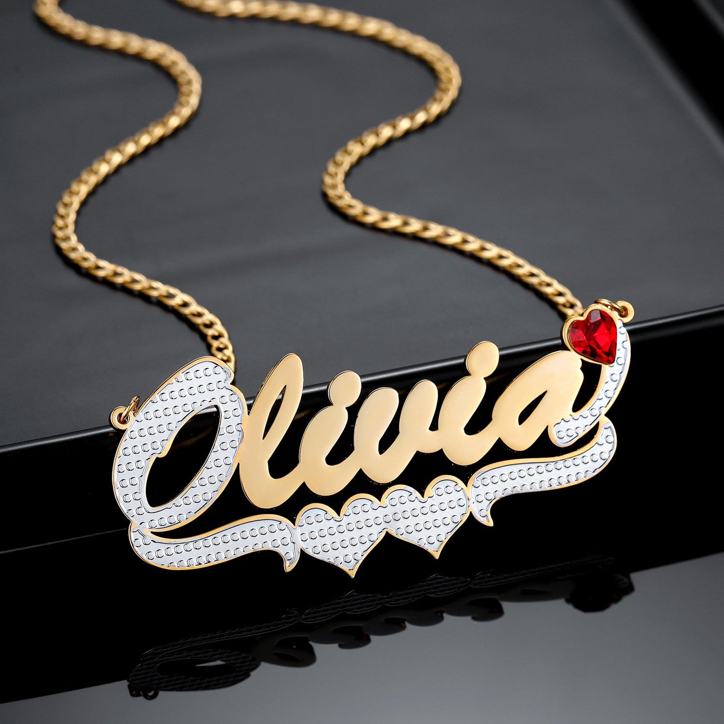 Birthstone Two Tone Name Necklace