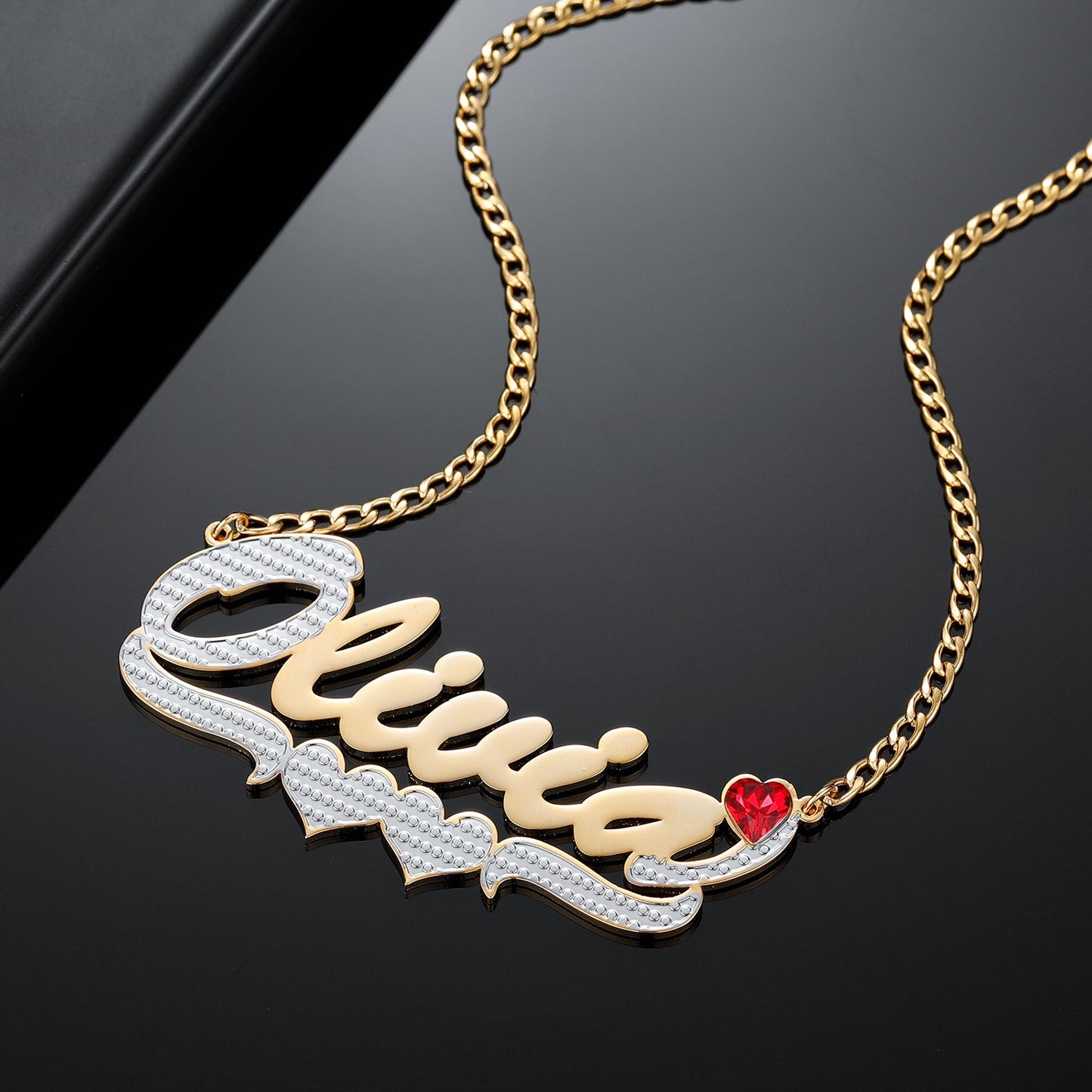 Birthstone Two Tone Name Necklace