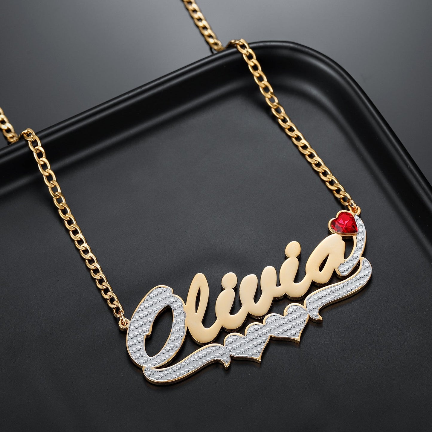 Birthstone Two Tone Name Necklace