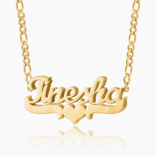 Double Plated Heart Name Necklace W/ Cuban Chain