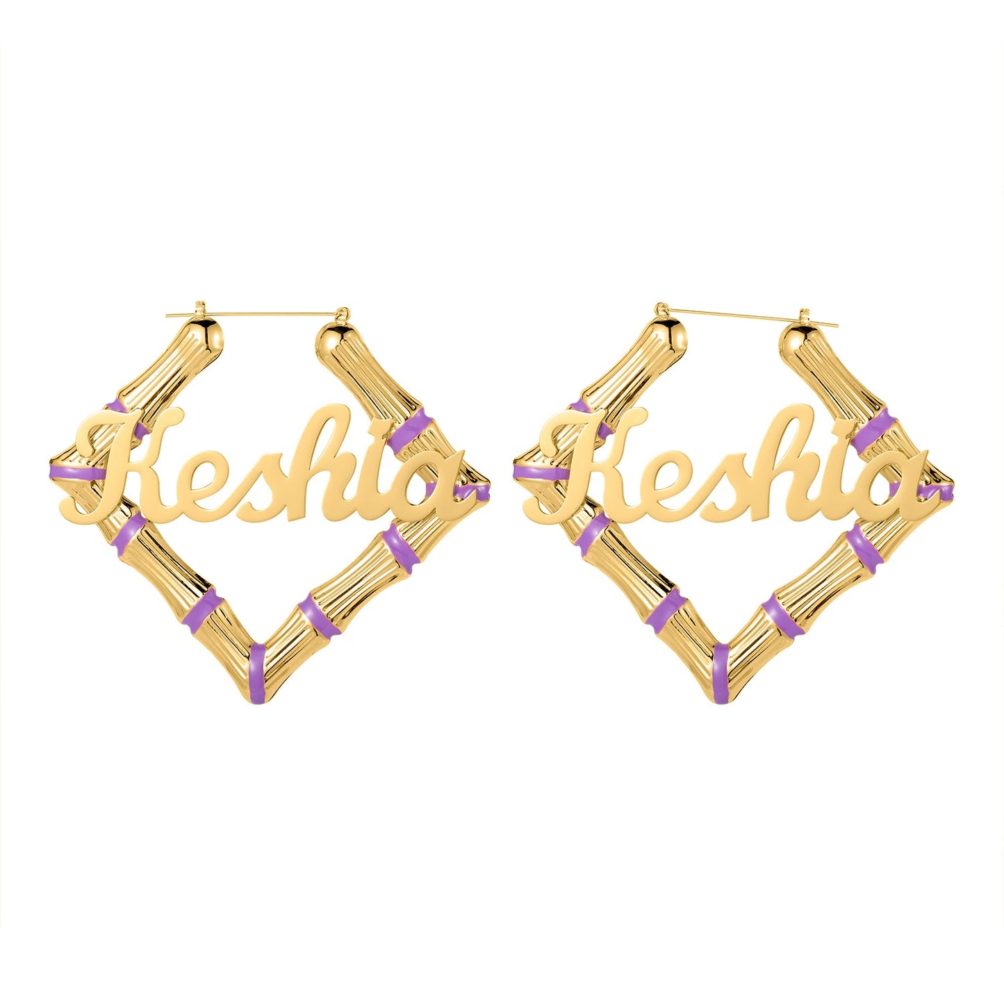 Purple Square Name Bamboo Earrings QE414