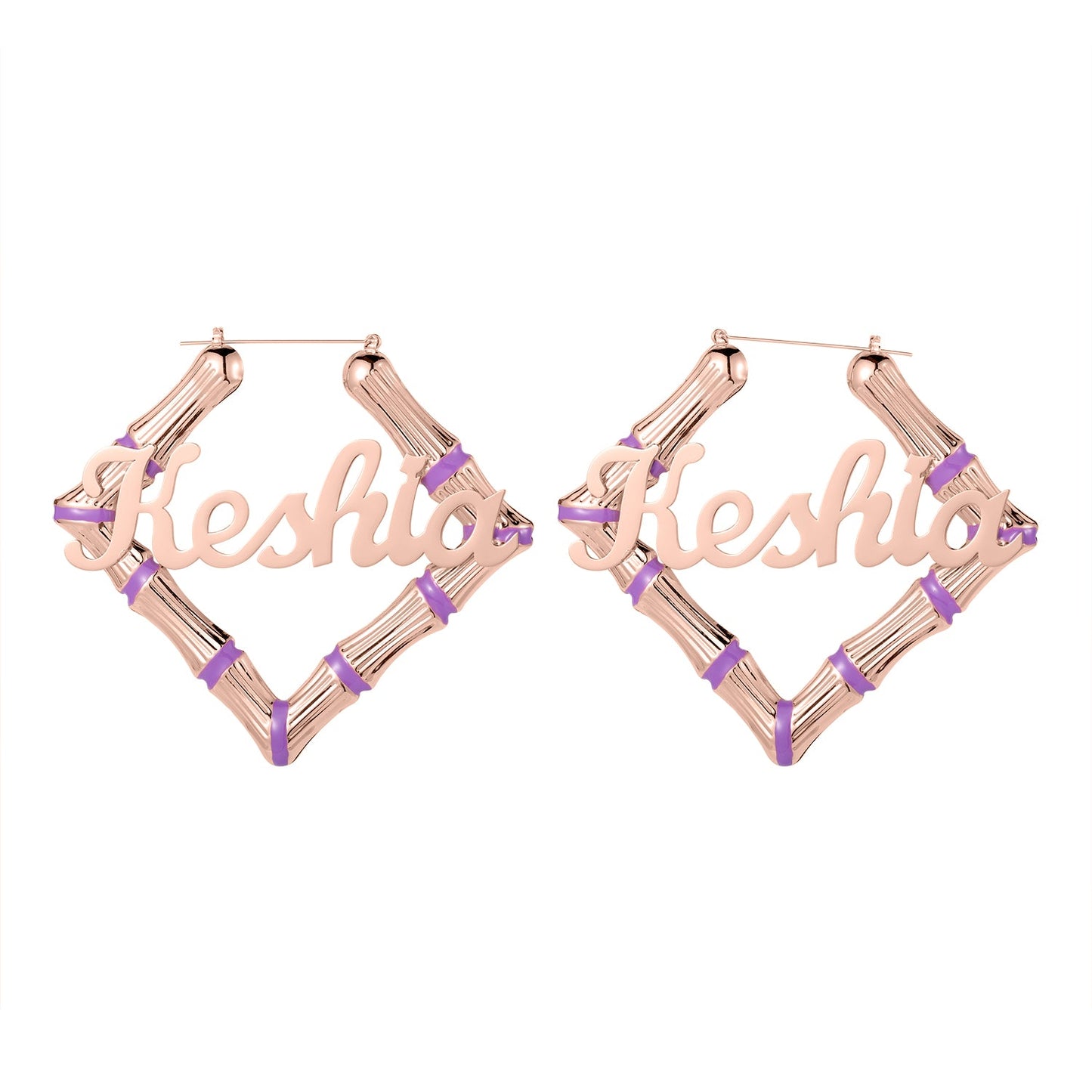 Purple Square Name Bamboo Earrings QE414