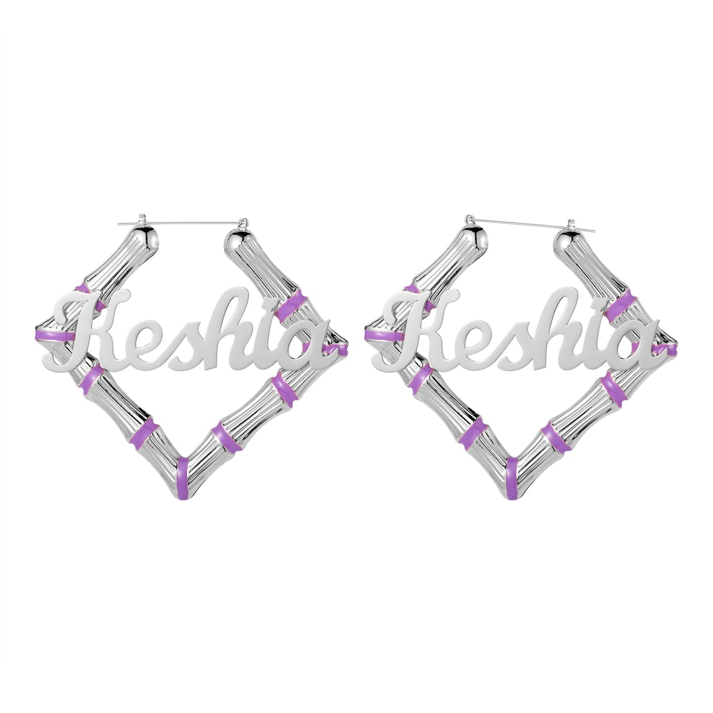 Purple Square Name Bamboo Earrings QE414