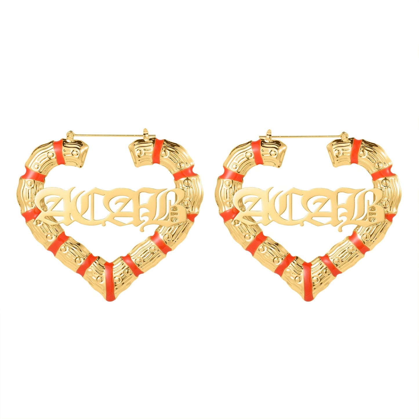 Oranje hartnaam bamboe oorbellen qe413